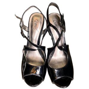 Sexy Wednesday 8M Carlos‎ Black Patent Open-Toe Heels With Ankle Stiletto